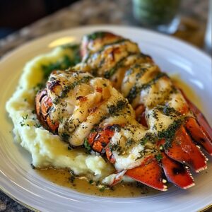 Baked Lobster Tails With Garlic Herb Butter Sauce And Mashed Potatoes Recipe