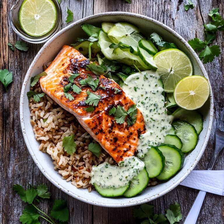 Vibrant Brown Rice Salmon Bowls With Herbed Tahini Dressing Recipe