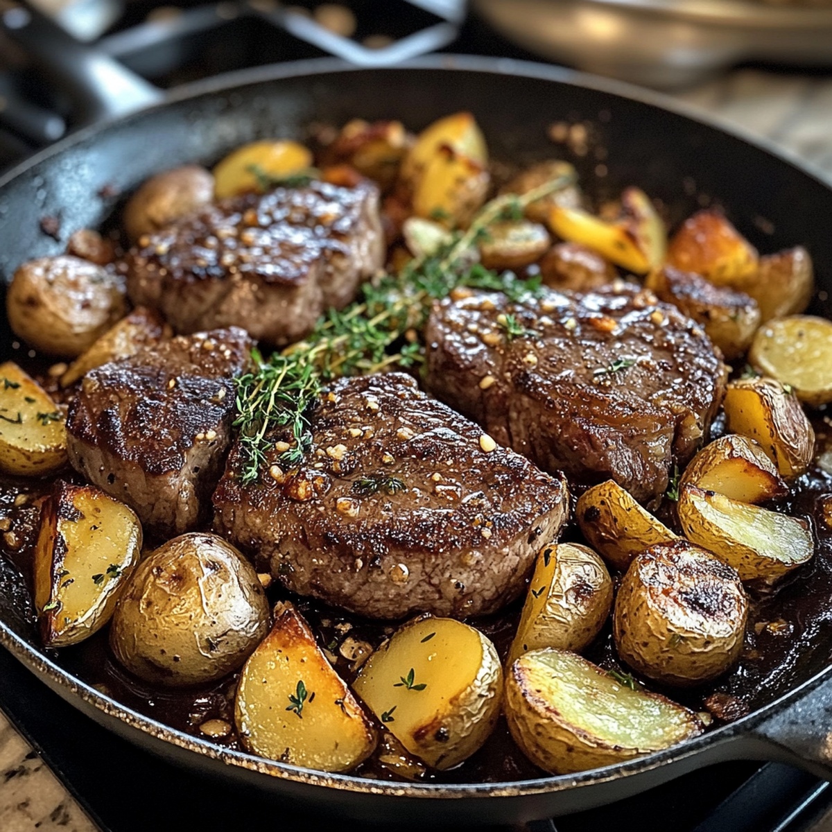 Garlic Butter Steak And Potatoes Skillet Recipe