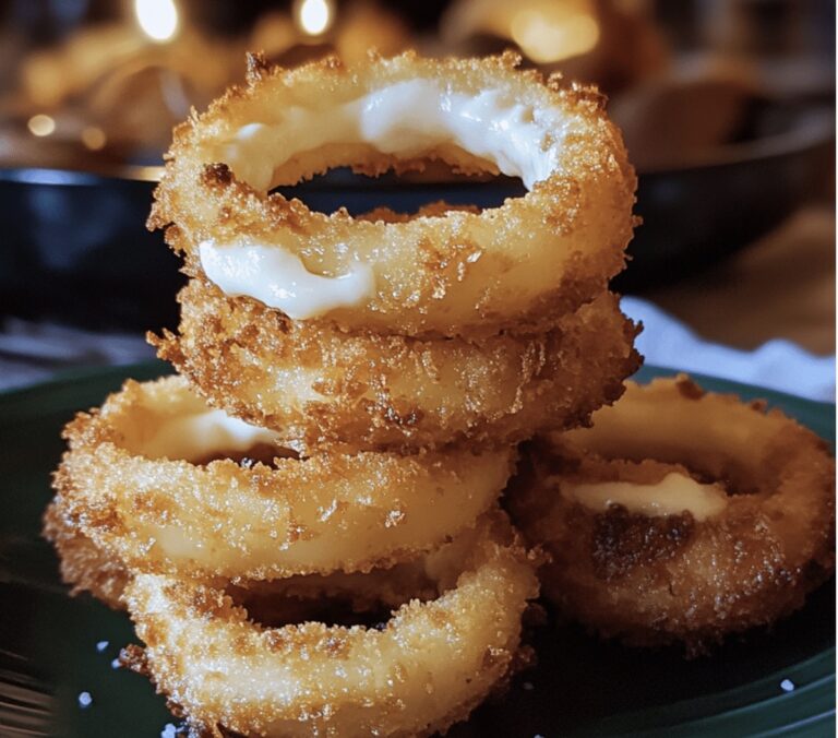 Mozzarella Stuffed Crispy Baked Onion Rings Recipe