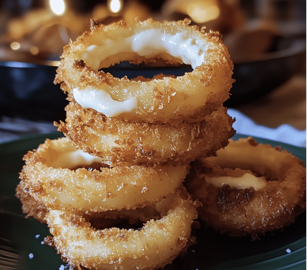 Mozzarella Stuffed Crispy Baked Onion Rings Recipe