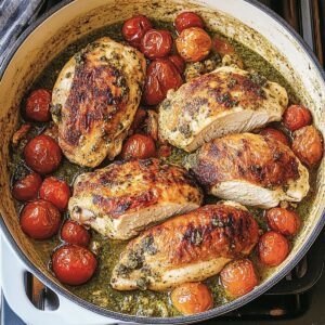 Rich Pesto Chicken With Roasted Tomatoes Recipe