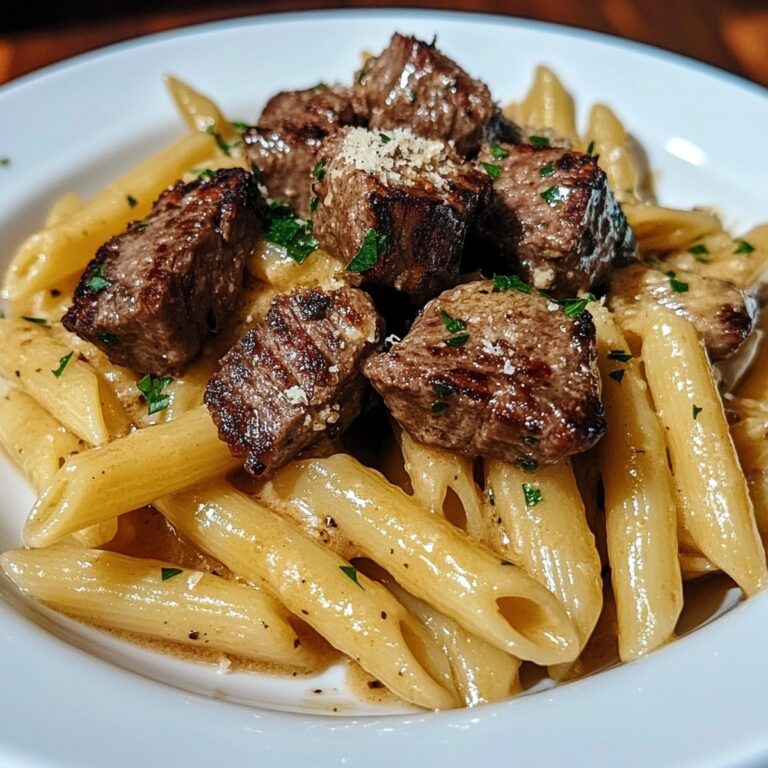 Steak Bites And Penne In Garlic Parmesan Velvety Sauce Recipe