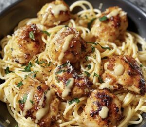 Garlic Butter Chicken Bites With Creamy Parmesan Pasta Recipe