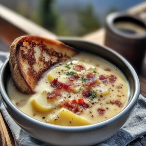 Potato And Bacon Soup With Cheesy Toast And Bacon Recipe