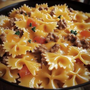 Cheesy Velveeta Beef Bowtie Pasta Recipe