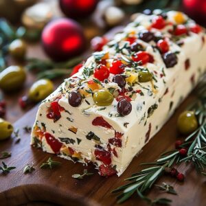 Festive Holiday Antipasto Cream Cheese Log Recipe