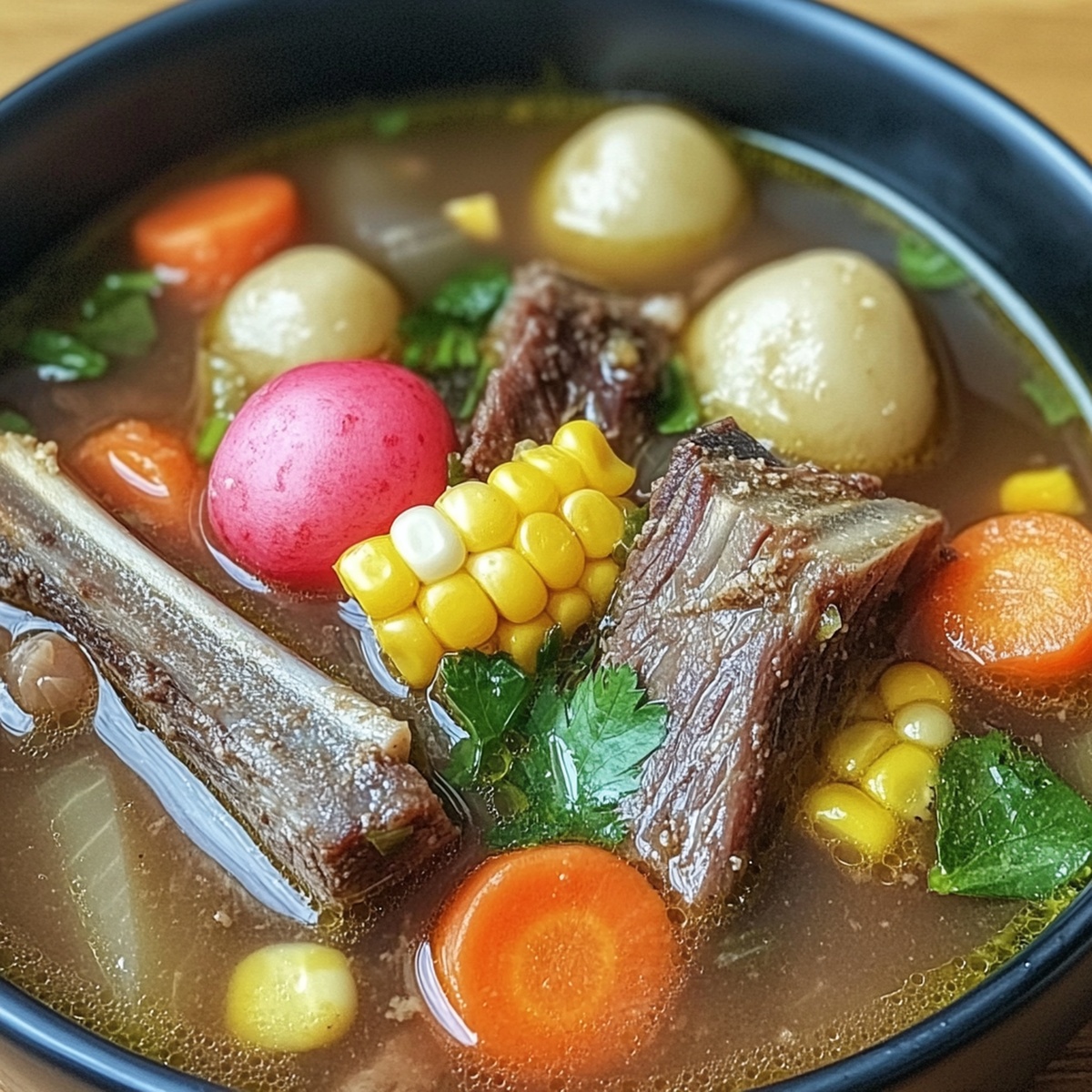 Beef Rib Soup With Carrots, Corn, And Radishes Recipe