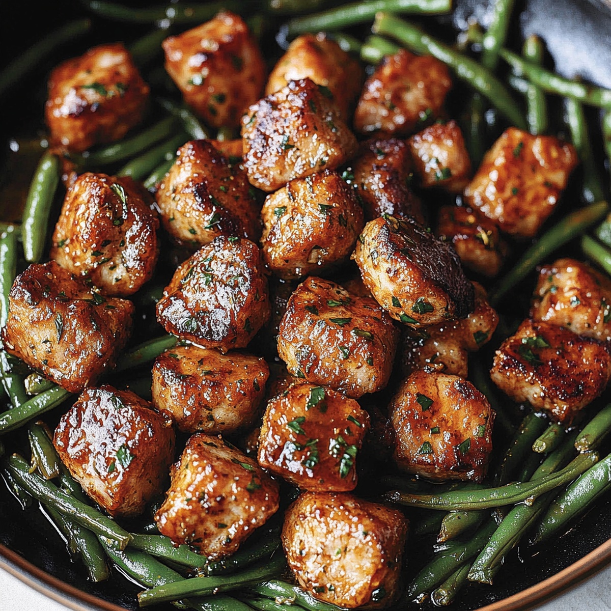 Mouthwatering Garlic Butter Pork Bites With Lemon Green Beans Recipe