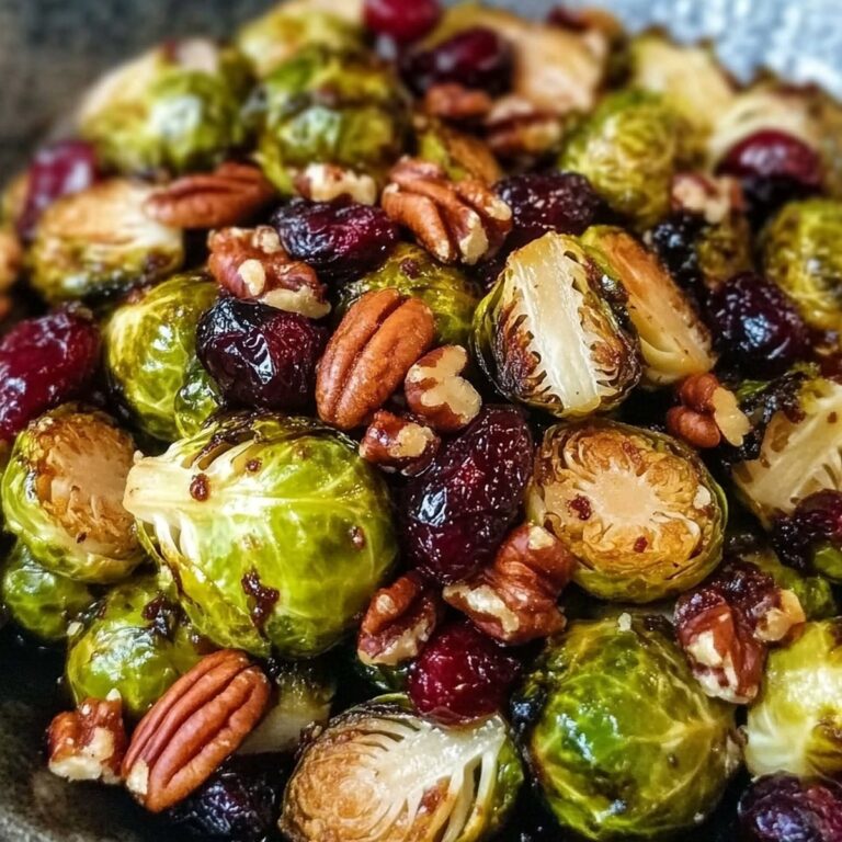 Tangy Balsamic Roasted Brussels Sprouts With Cranberries & Pecans Recipe