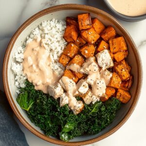 Hearty Roasted Sweet Potato, Chicken, Kale, And Rice Bowls For Two Recipe