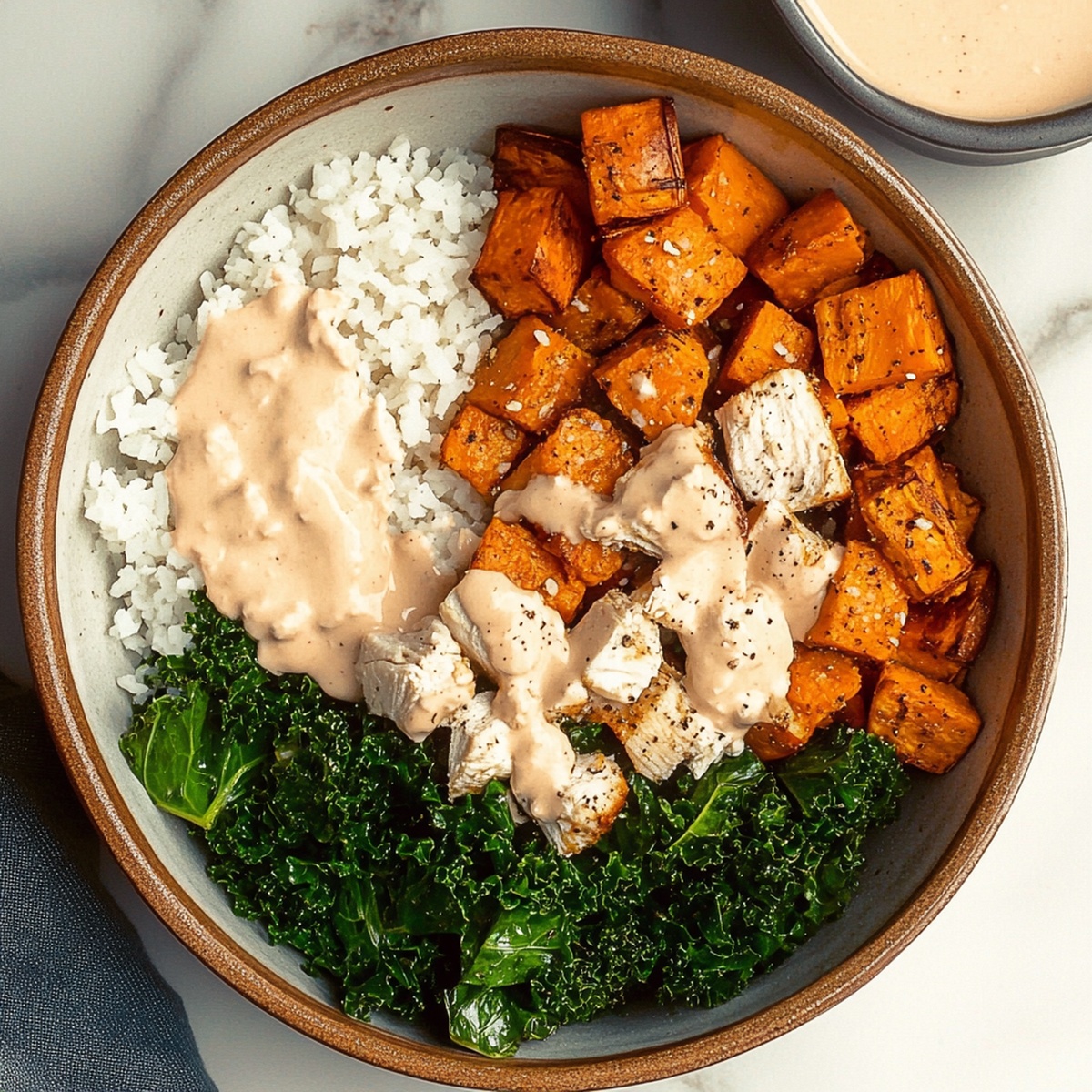 Hearty Roasted Sweet Potato, Chicken, Kale, And Rice Bowls For Two Recipe