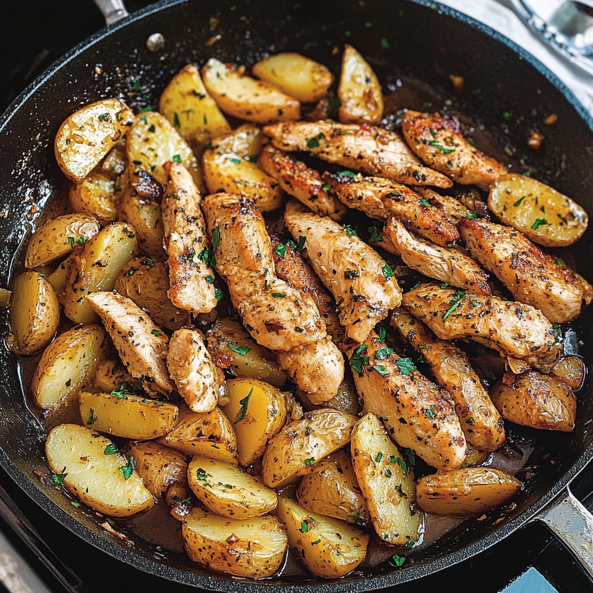 Crispy Garlic Butter Chicken And Potatoes Skillet Recipe