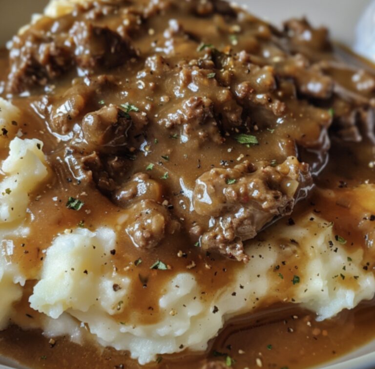 Ground Beef And Gravy Over Fluffy Mashed Potatoes Recipe