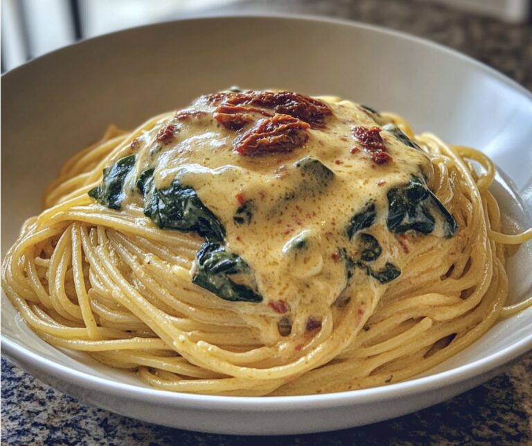 Spaghetti & Spinach With Sun-Dried Tomato Cream Sauce Recipe