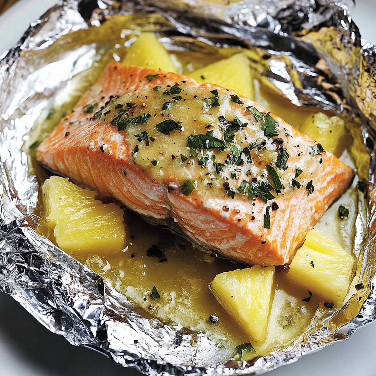 Succulent Salmon Foil Packets With Pineapple And Lemon Garlic Butter Sauce Recipe