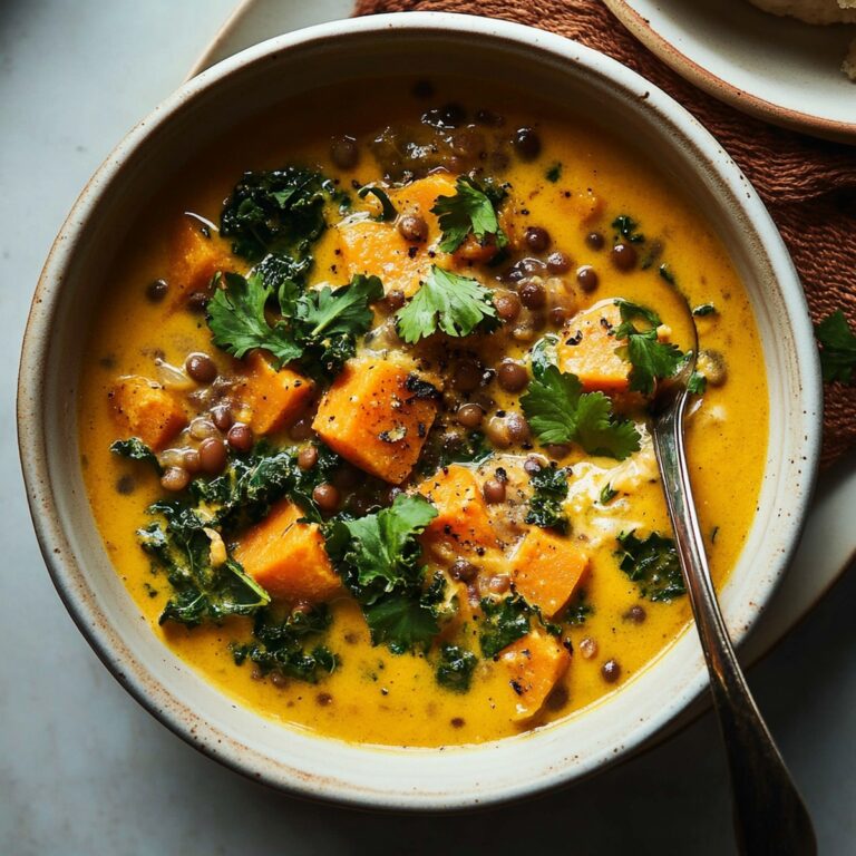 Hearty Ginger Sweet Potato Coconut Milk Stew With Lentils & Kale Recipe