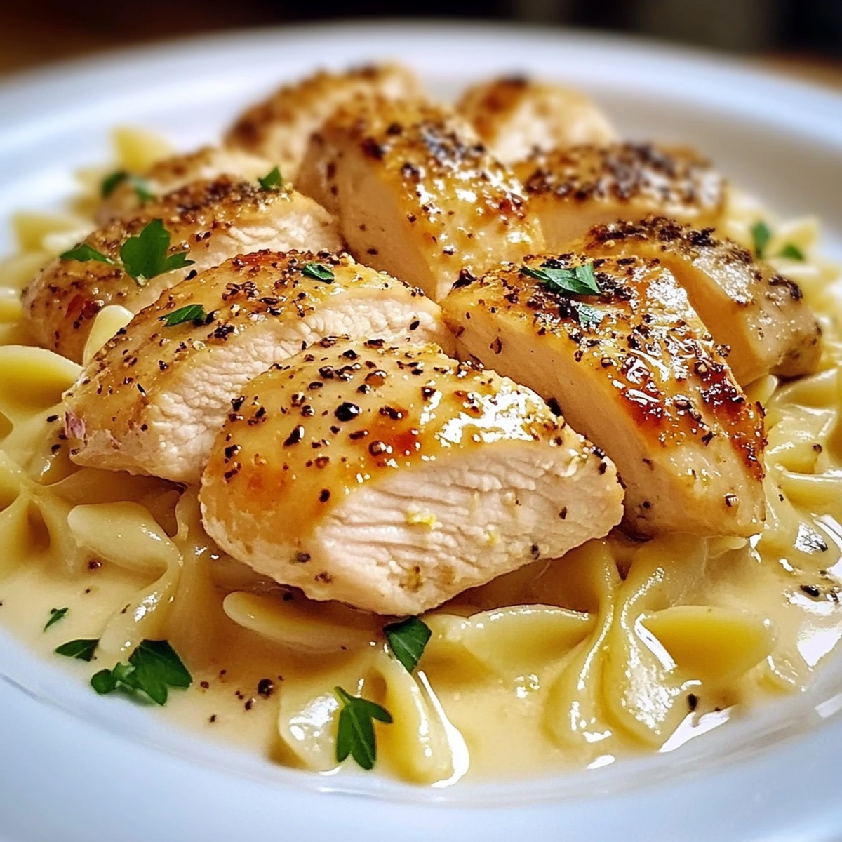 Zesty Lemon Garlic Chicken With Silken Bowtie Pasta Recipe