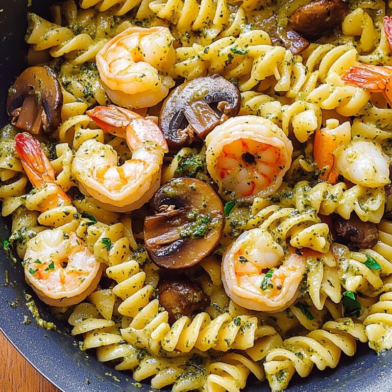 Silky Pesto Shrimp Mushroom Pasta Recipe