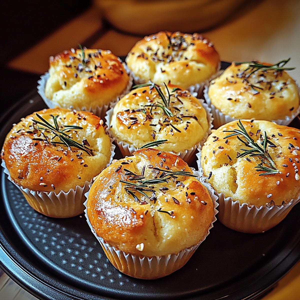 Golden Garlic Rosemary Focaccia Muffins Recipe